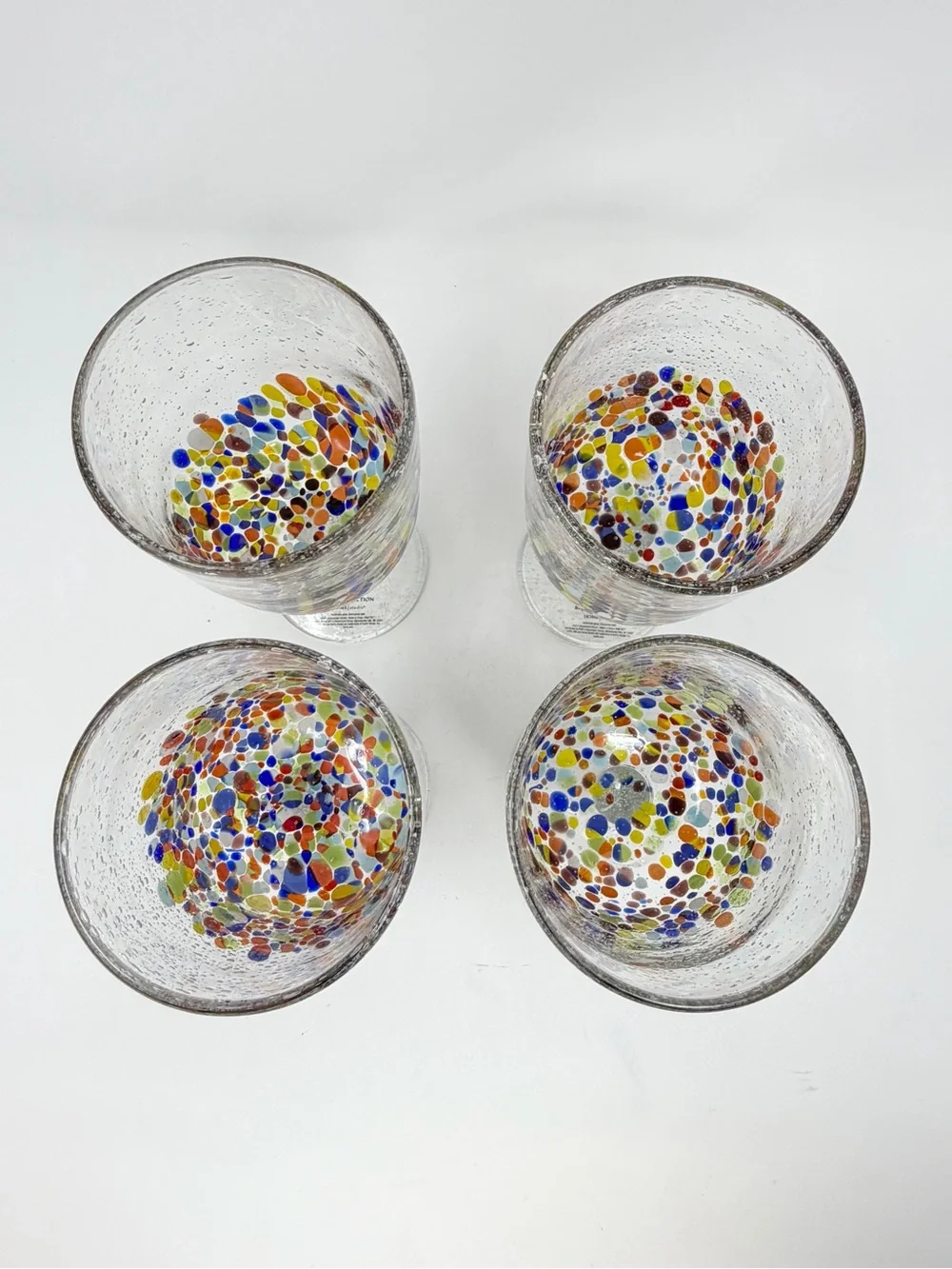 Hand Blown Confetti Glass Stemware Set of 4 Home Studio Baja Collection